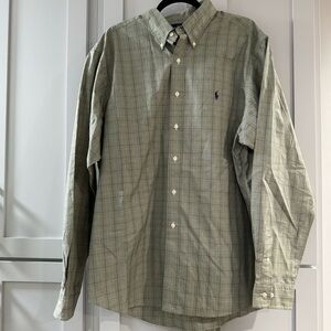 Ralph Lauren Classic Fit XL‎ Button Down Dress Shirt Green Tan Purple Plaid